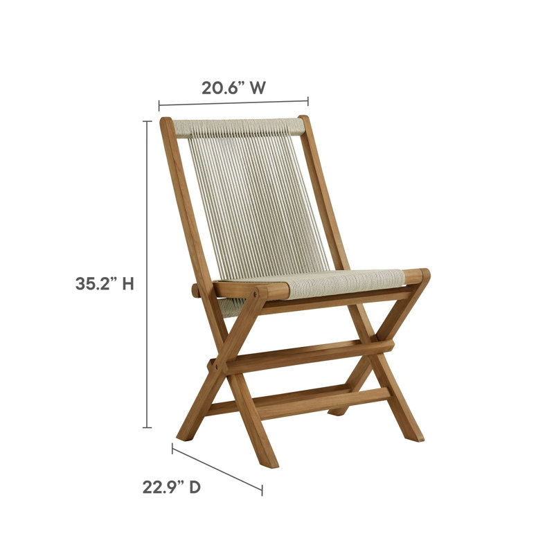 Vienna Outdoor Patio Teak And Rope Folding Chairs Set Of 4 In Natural, Natural