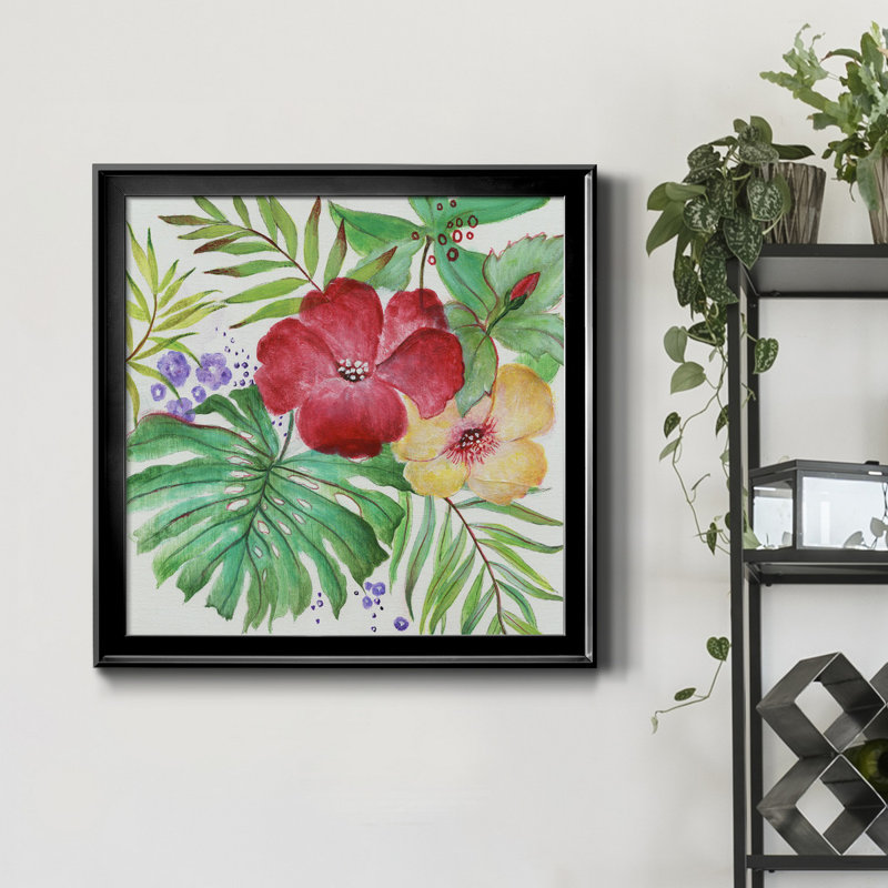 Fleurs tropicales - Peinture sur toile encadrée, H 32 po x l 32 po x P 1 po, Toile avec cadre noir