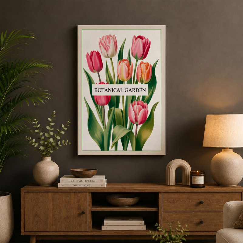 Garden Botanical - Wrapped Canvas, 24x16 - 61.0 x 40.6 cm, Teal Border