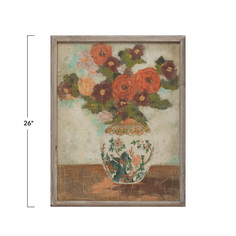 Décoration murale encadrée en bois avec fleurs dans un vase
