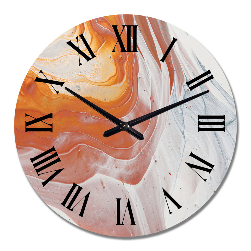 Horloge murale orange, blanc et marbre gris, Moyen