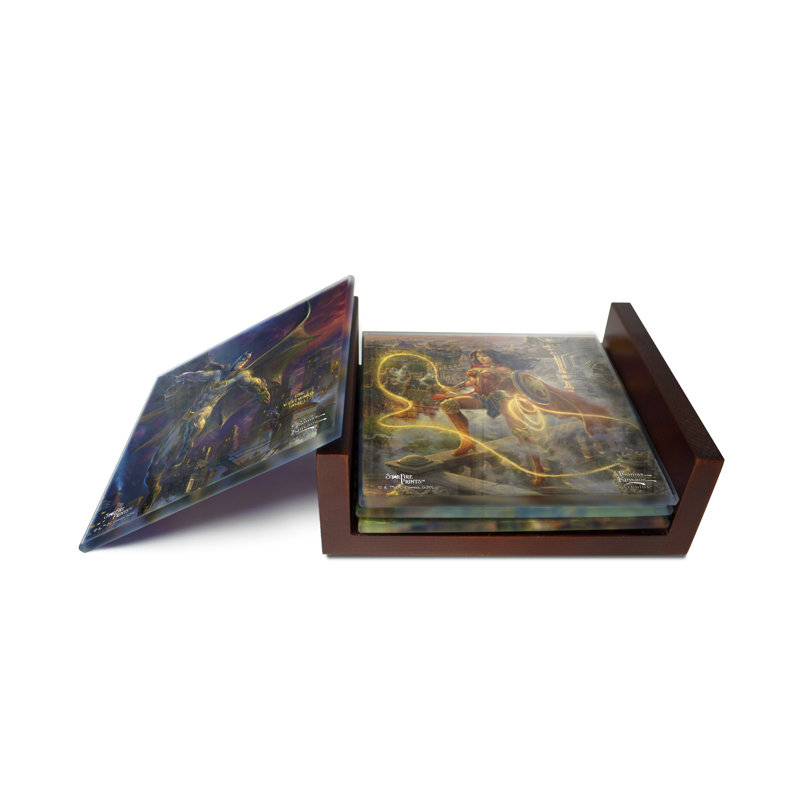 (Symboles) Ensemble de sous-verres en verre Starfire, Thomas Kinkade / ligue de justice