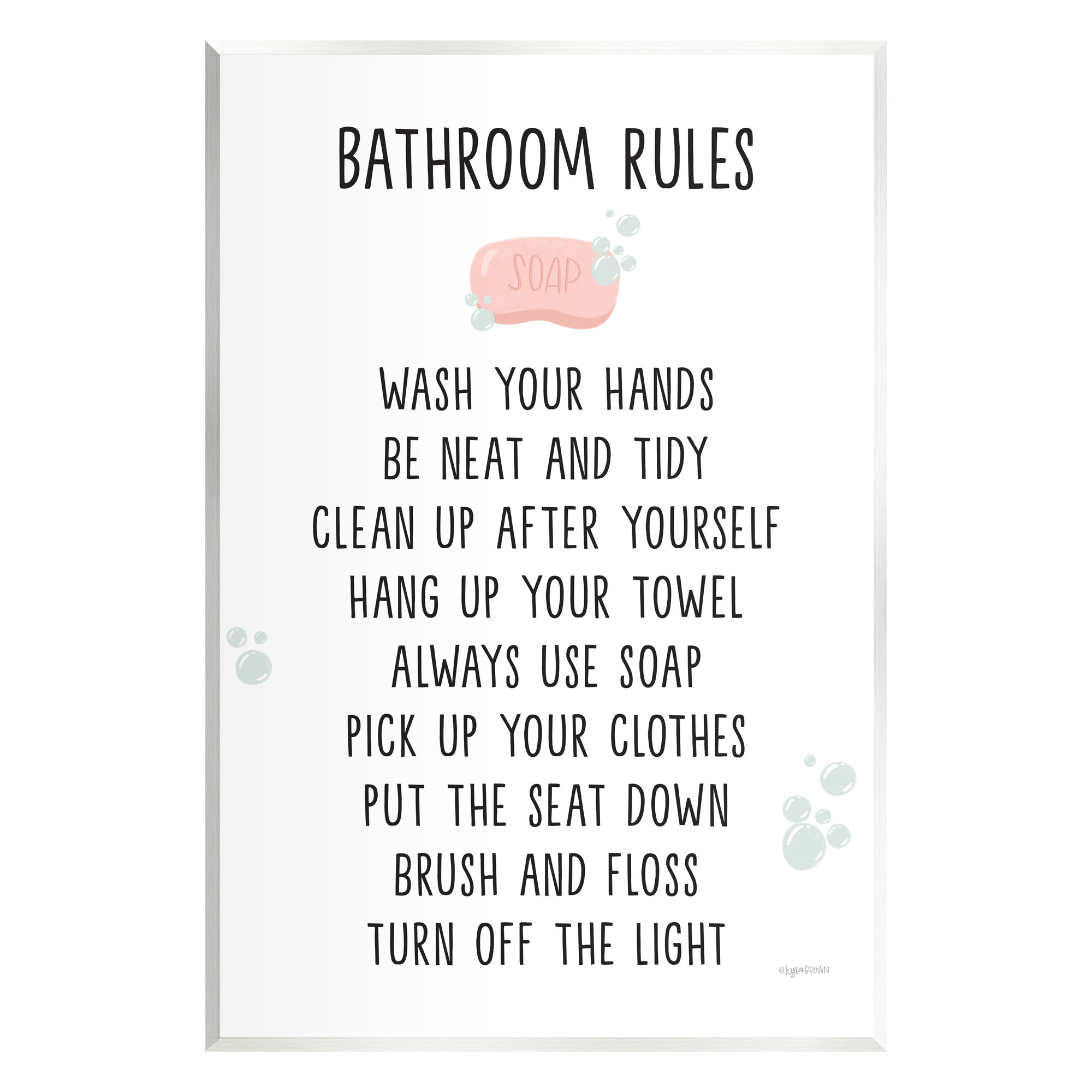 Stupell Industries Bathroom Rules List Soap Bubbles by Kyra Brown Print