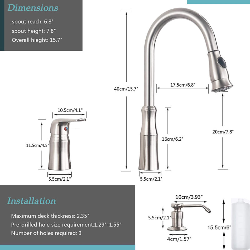 Robinet de cuisine avec distributeur de savon AlenArtWater