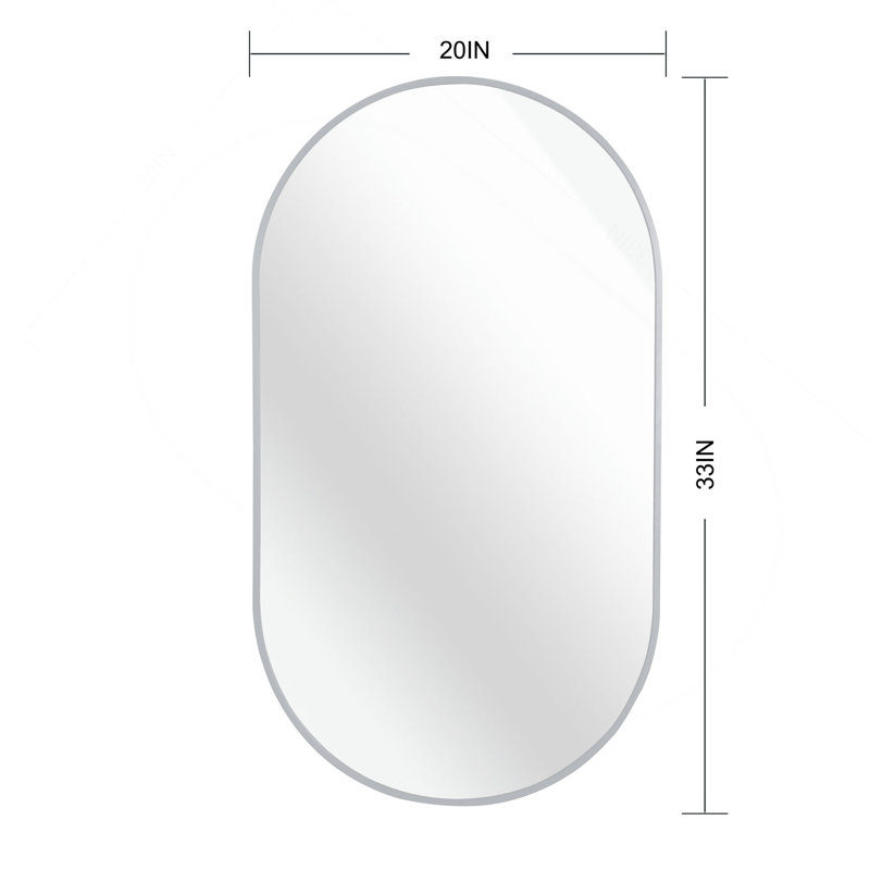 Metal Oval Mirror, Silver, 33" H x 20" W
