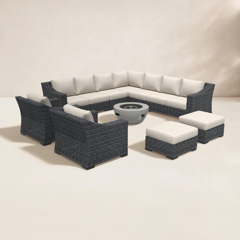Eloisa Wicker 11 - Person Patio Conversation Set with Cushions, Gray