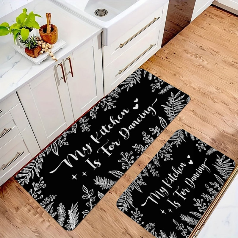 Black Kitchen Quote Kitchen Mats, Set Of 2 Modern Rugs For Kitchen & Pantry