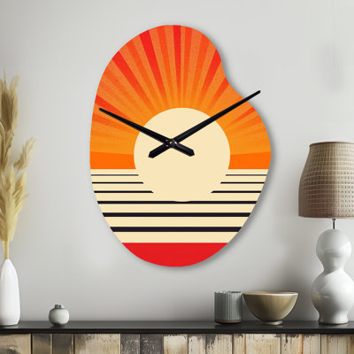 Minimal Geometric Orange Bold Sunset VI - Geometric Asymmetrical Metal Wall Clock, Orange Freeform Wall Clock Print