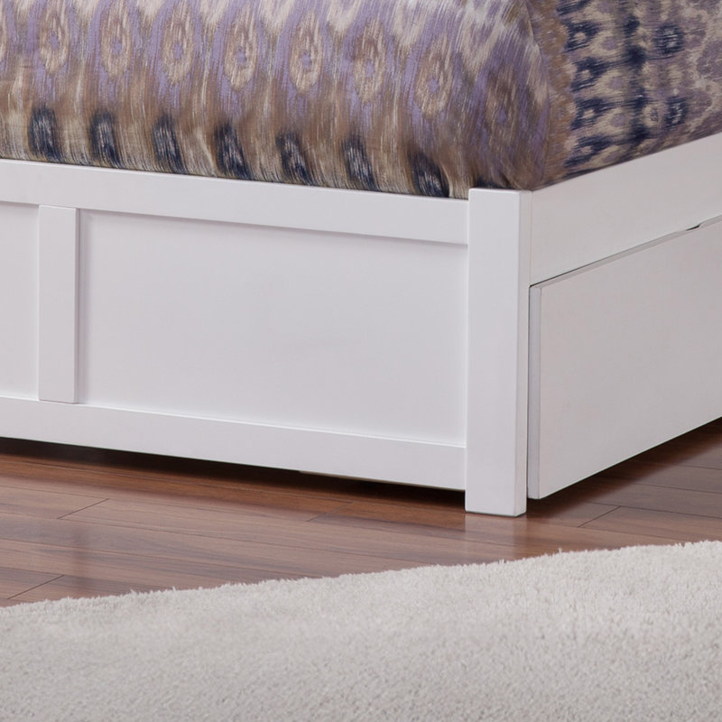 Fogarty Solid Wood Platform Bed with Panel Footboard and Storage Drawers, White, Full