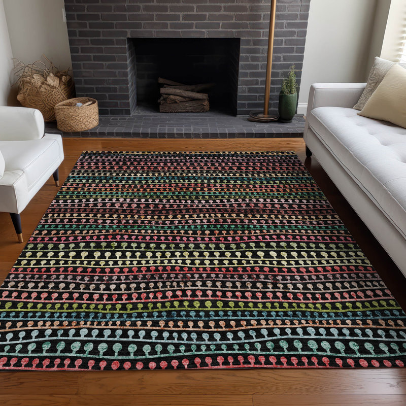 Tapis noir Prisco lavable à la machine de qualité supérieure, Rectangle 10 pi x 14 pi