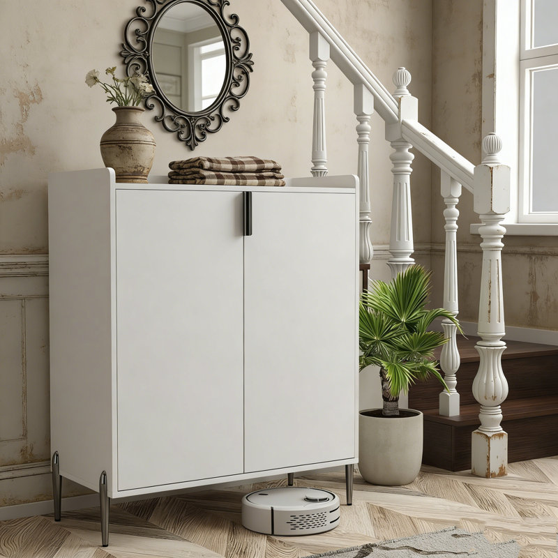 Modern 2-Door Wine Bar Cabinet with 12-Bottle Rack, Adjustable Shelf, and Soft-Closing Hinges for Dining or Living Room