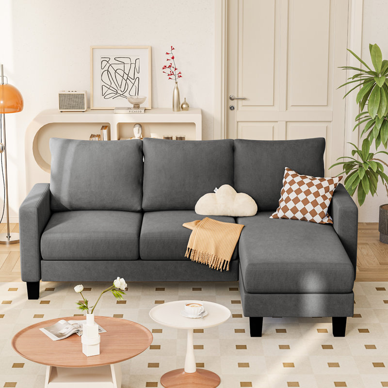 70.8" L-Shaped Sectional Couch with 3 Seats, Modern Upholstered Sleeper Sofa Couch, Deep Gray