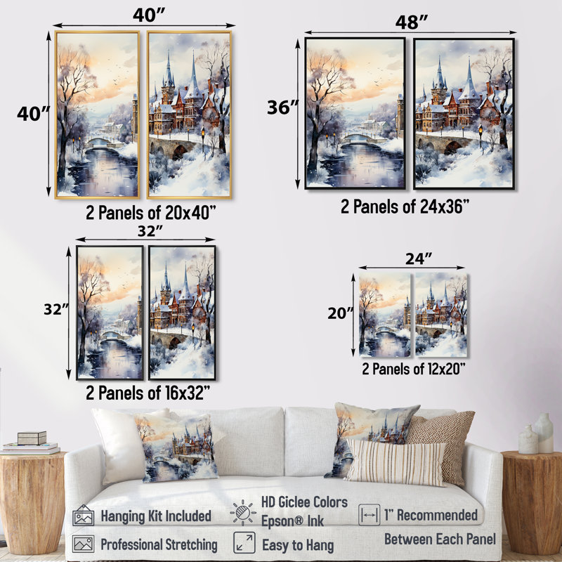 Merveilleux village d'hiver à Noël II - art mural blanc, H 20 po x l 24 po, Reproduction encadrée sans passe-partout, Blanc