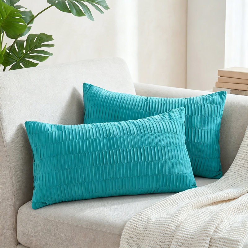 Pleated Velvet Lumbar Pillow Covers, Storm Blue