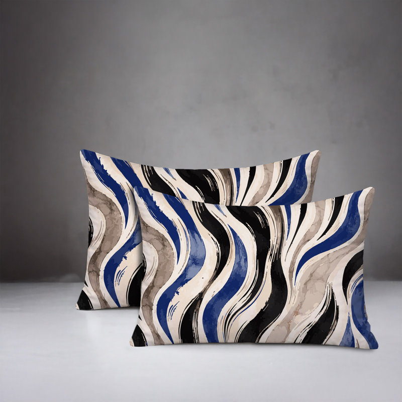 Oreiller réversible intérieur / extérieur à imprimé zébré Clark, 20x14, Blue