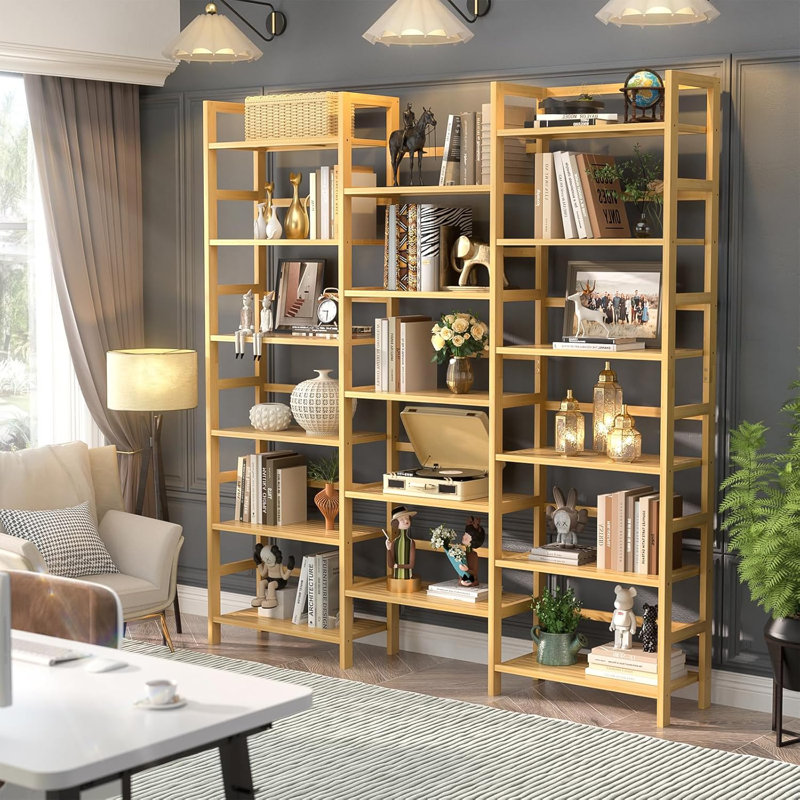 Bamboo Three Width Shallow Bookshelf And Bookshelf