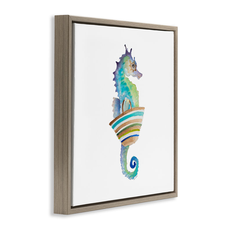 «Summer Ready Seahorse», art mural encadré par Lanie Loreth, Cadre flottant orme Montalcino, H 25 po x l 25 po
