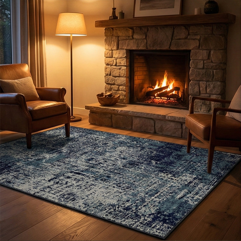 Tapis bleu marine et bleu ardoise à motif abstrait Beanland
