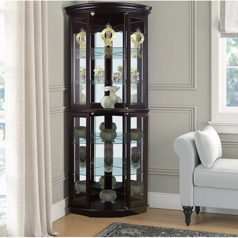 Vitrine de coin lumineuse au fini noyer