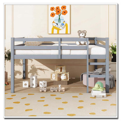 Full Rubber Wood Loft Bed with Ladder,Espresso