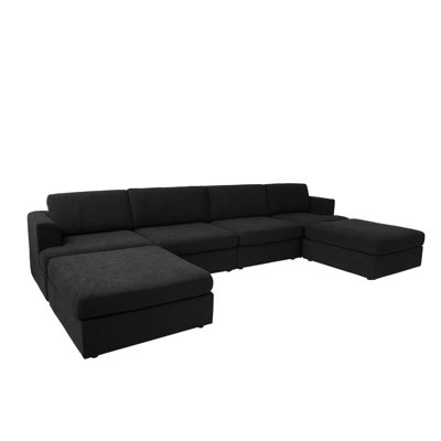 Akshata 6-Piece U-Shaped Upholstered Boucle Sectional Slipcovered Sofa