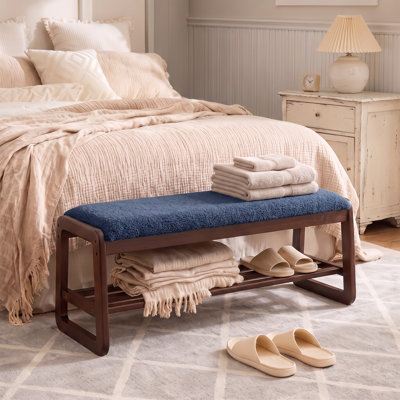  Banc de rangement en bois massif avec coussin et banc de rangement pour hall d'entrée à 2 niveaux