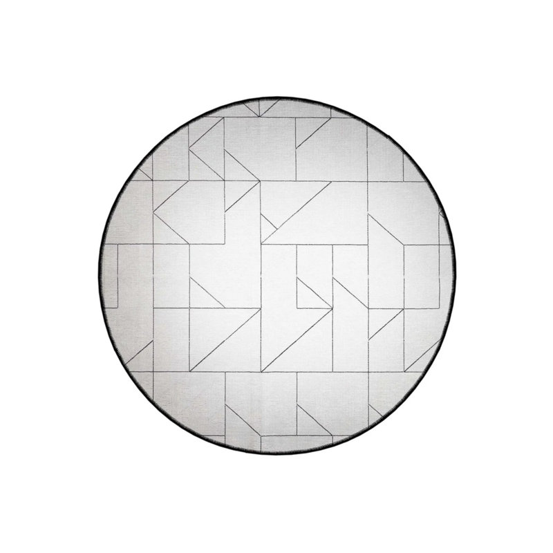 White Black Line Shape Detailed Woven Base Modern Decorative Carpet, Round 3'4"