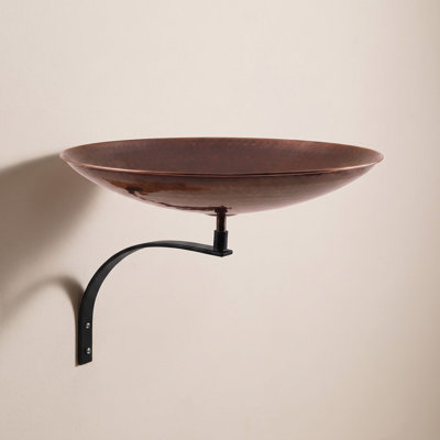 Polished Copper Birdbath with Wall Mount Bracket