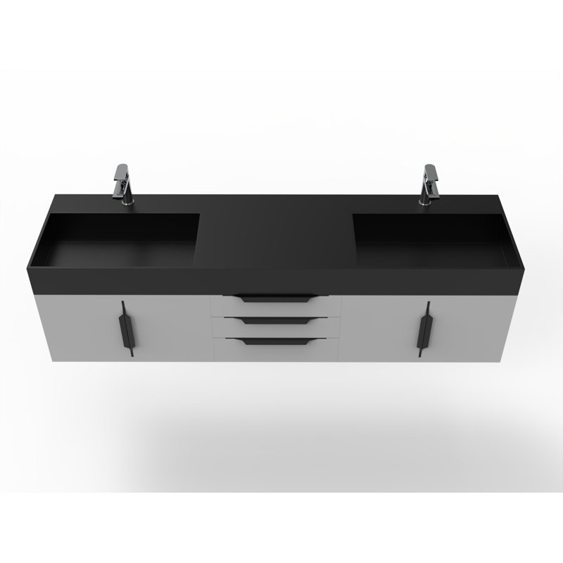 Ensemble de meuble-lavabo mural simple l 72 po Clelie, Gris, Noir, Noir