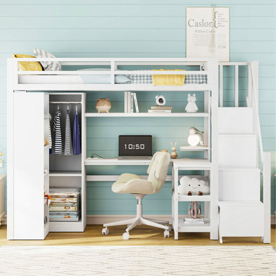 Lit mezzanine simple en métal avec bureau