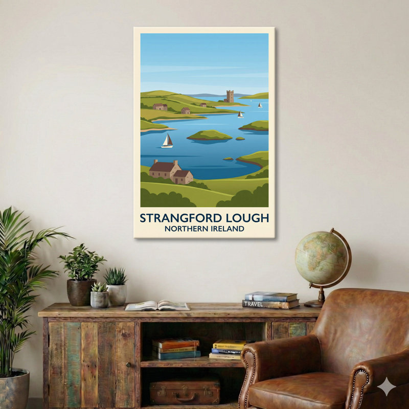 Strangford Lough, Northern Ireland - Romantic Coastal Travel Poster. Giclee Print On Wrapped Canvas. Wall Art, Home Decor - Natural Landmarks, Northern Ireland - Wrapped Canvas Print