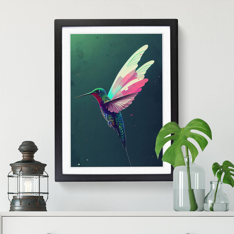Artesha Hummingbird Painting - Framed Print, Black, 64cm H x 46cm W x 2cm D