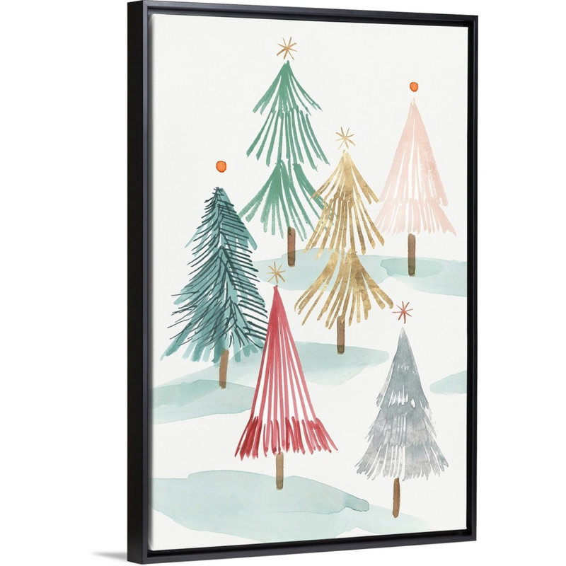 Arbres de Noël I - reproduction d'art sur toile, Cadre noir, H 38 po x l 26 po x P 1,75 po