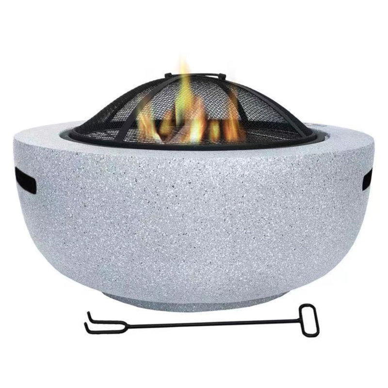 Frankie-Mai Round Polyresin Smokeless Fire Pit, Gray