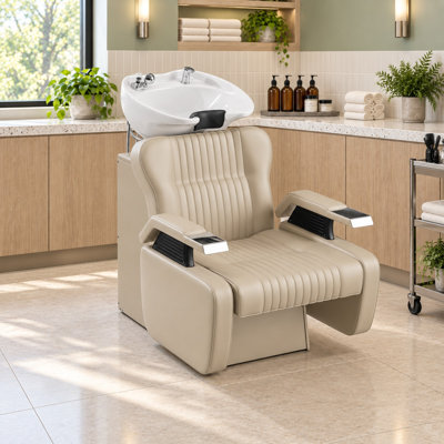 Ensemble bac à shampoing et fauteuil de salon, station de lavage pour spa et institut de beauté - Beige/Blanc