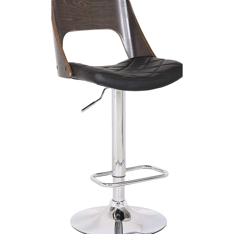 Modern Adjustable Swivel Bar Stool With Wood Back, Diamond Seat, And Weathered Oak In Black Upholstery Contemporary Style Upholstery, 360 Swivel, Height