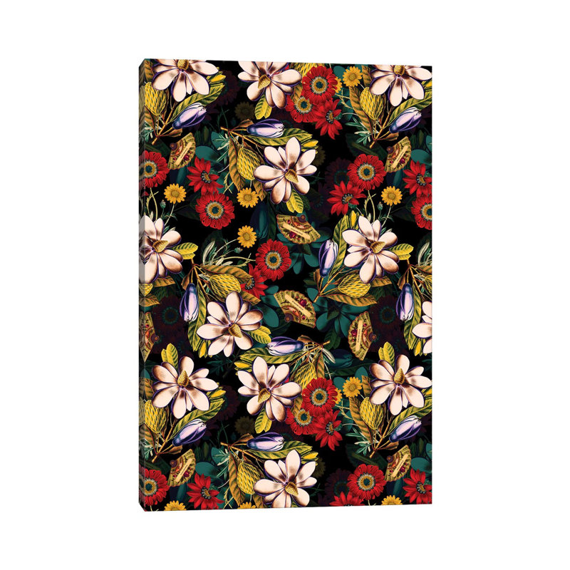 Japanese Floral Pattern by Burcu Korkmazyurek - Wrapped Canvas Print