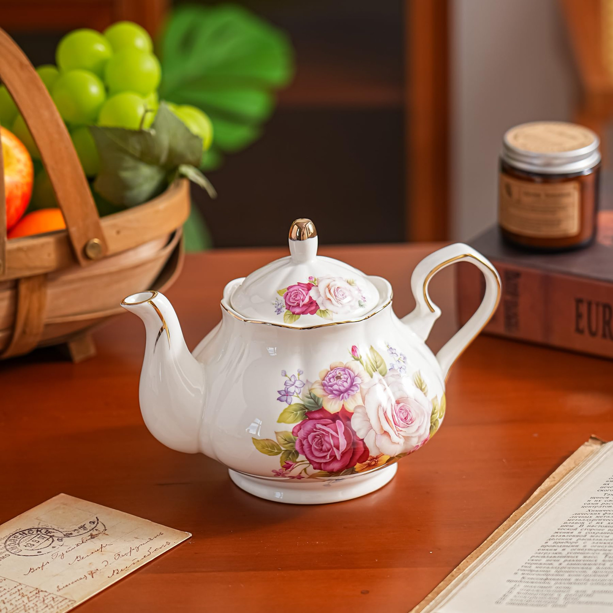 Red Barrel Studio 22oz Ceramic Teapot Artisanal Hand-Painted Gold Line ...