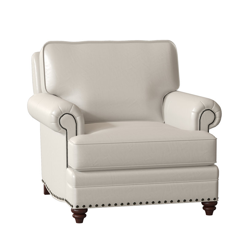 Carrado Leather Armchair, Natural, Mahogany, Aline Light Gray Stonewash Genuine Leather