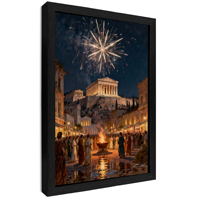 Cadre noir rétro, bonne année! Faisons feu d'artifice, impressions murales de style rétro, H 17 po x l 13 po
