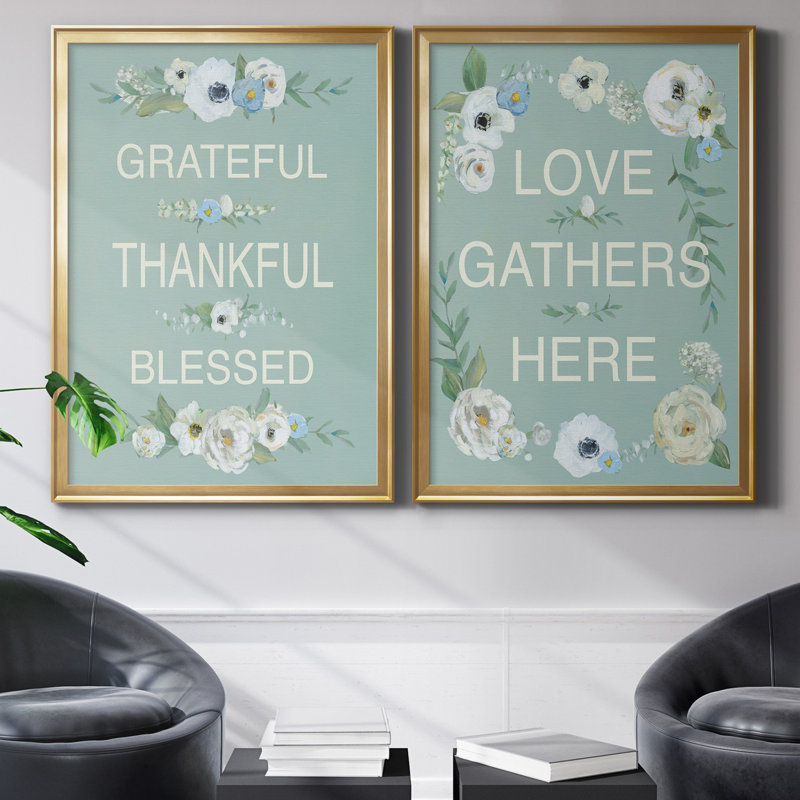 Grateful Thankful - ensemble de 2 reproductions d'art textuel, H 30,5 po x l 85 po x P 1,5 po, Toile encadrée d'or
