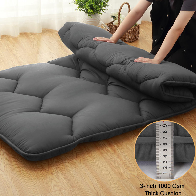 Matelas de futon pliable japonais, Gris, Grand lit