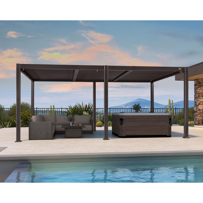 Purple Leaf 11.4' X 15.1' Louvered Pergola with Adjustable Roof For Deck Backyard Garden
