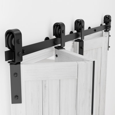 Ensemble de quincaillerie de porte de grange pliable noire (portes non incluses)