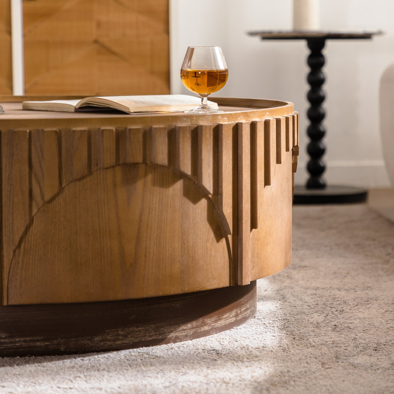 Table basse ronde moderne en bois massif et panneau de fibres à densité moyenne en MDF