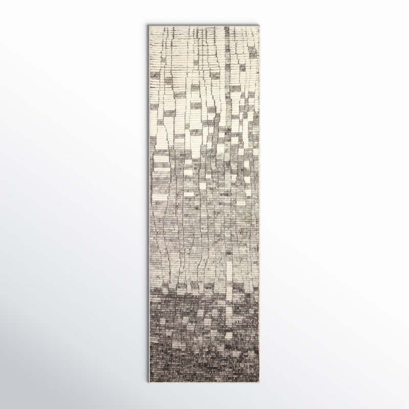 Elmsford Rectangle Abstract Handmade Wool Area Rug in Ivory/Gray, Runner 2'6" x 8'