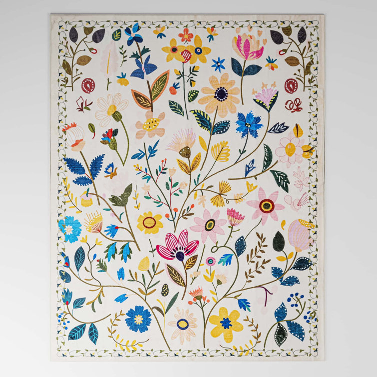 Nature Voja Floral Non-Slip Machine Washable Colorful Modern Area Rug in White for Living Room, Bedroom, Hallway Runner, Entryway Rugs