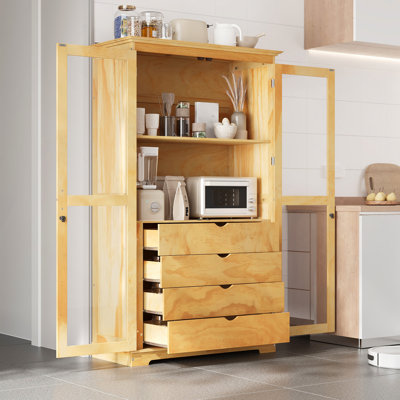 Kitchen Pantry With Glass Doors And 4 Built-in Drawers