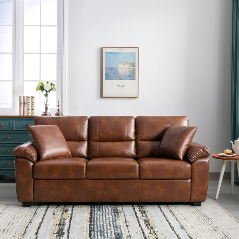 Ornas 82.75'' Faux Leather Sofa, Brown Faux Leather