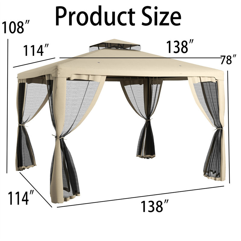 Pavillon de jardin extérieur en acier, Taupe, 11,6 pi x 9,6 pi